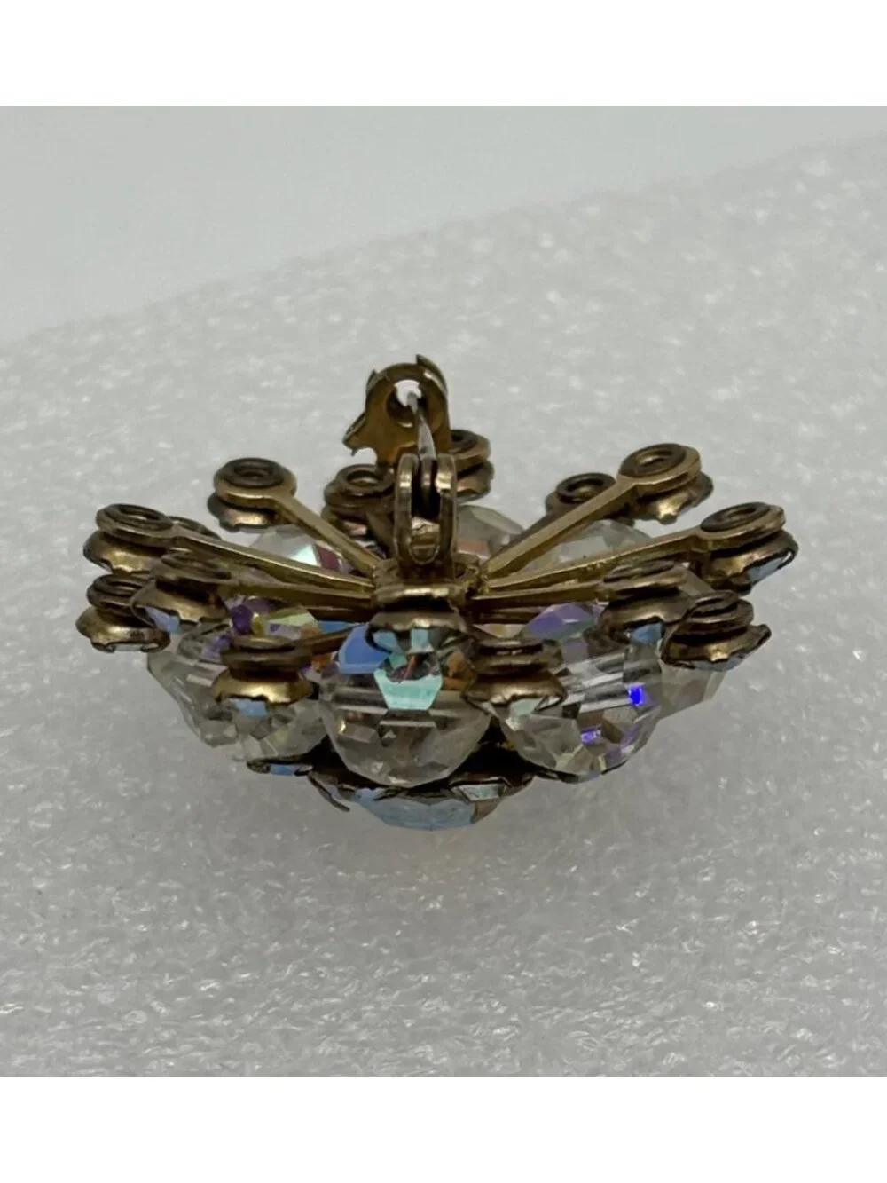 Vintage Domed Crystal Aurora Borealis Starburst Brooch Open Back Frame, Unsigned